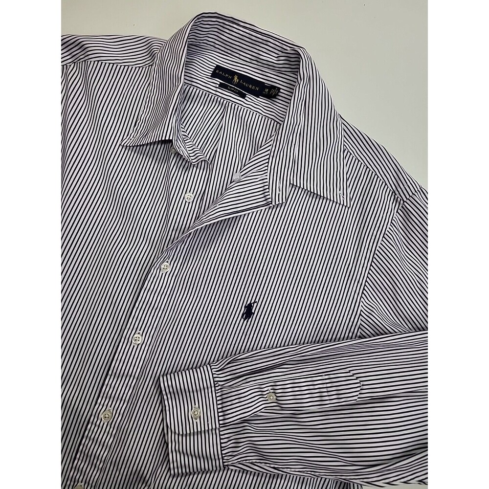 Ralph Lauren Polo Men's SLIM FIT Long Sleeve Purple White Stripe‎ Shirt 18 34/35